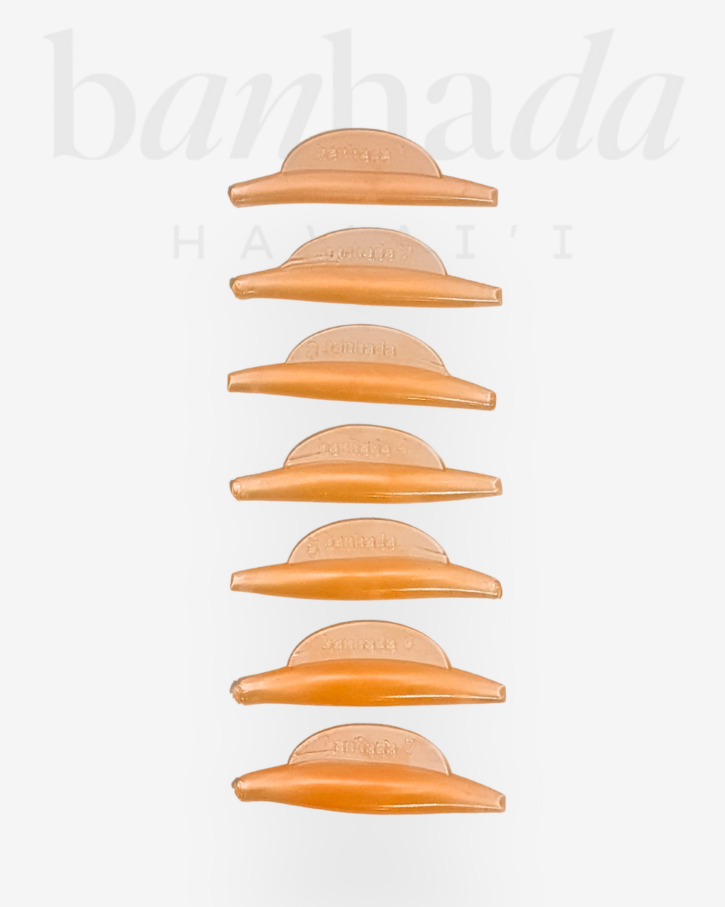 Banhada 777 Silicone Lash Rod Set, seven sizes displayed