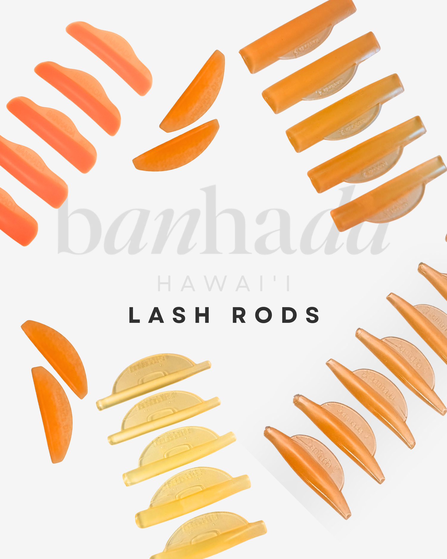 Flat lay of various Banhada Silicone Lash Lift Rods