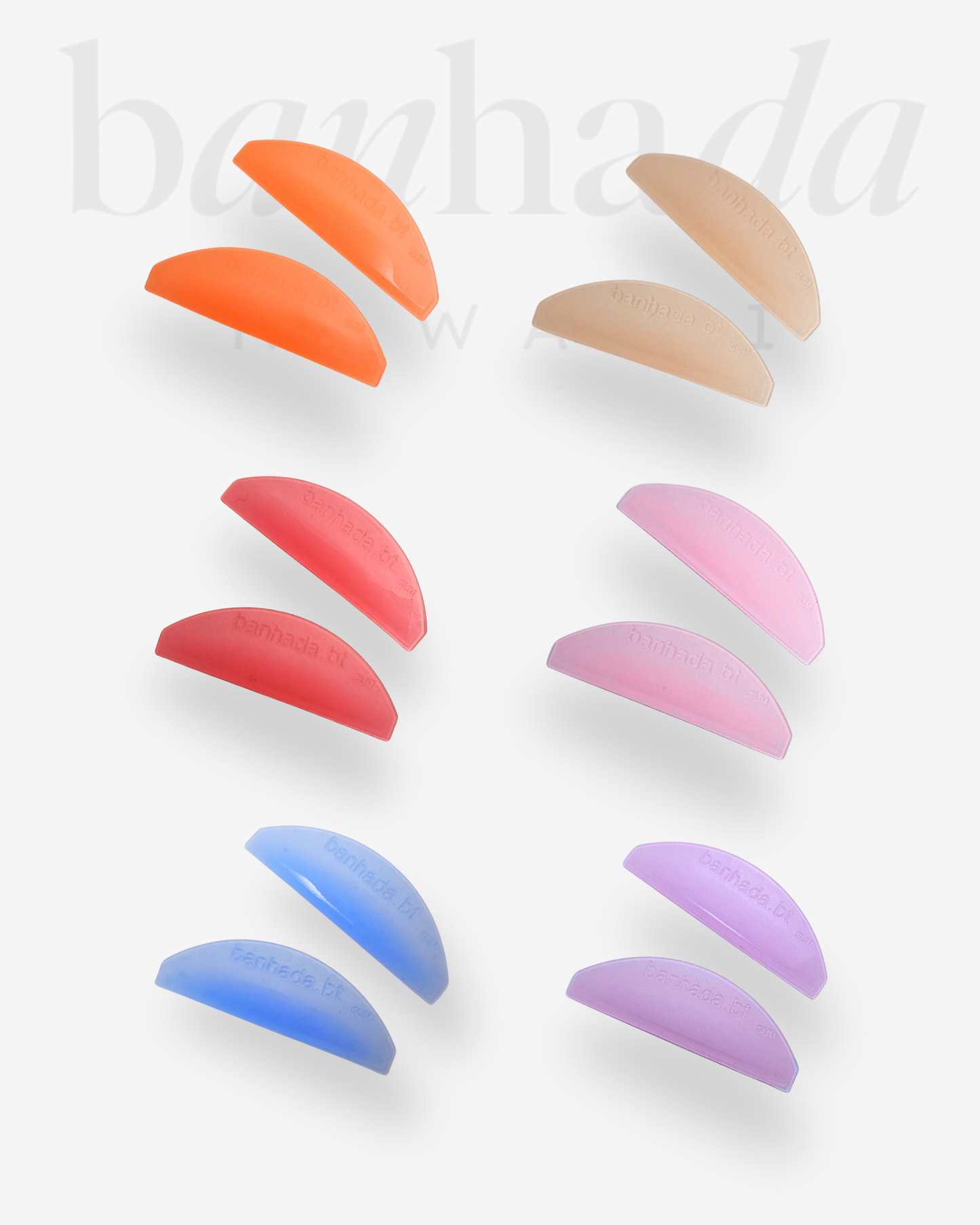 Six color variations of slim rods: orange, tan, red, pink, blue, lavender